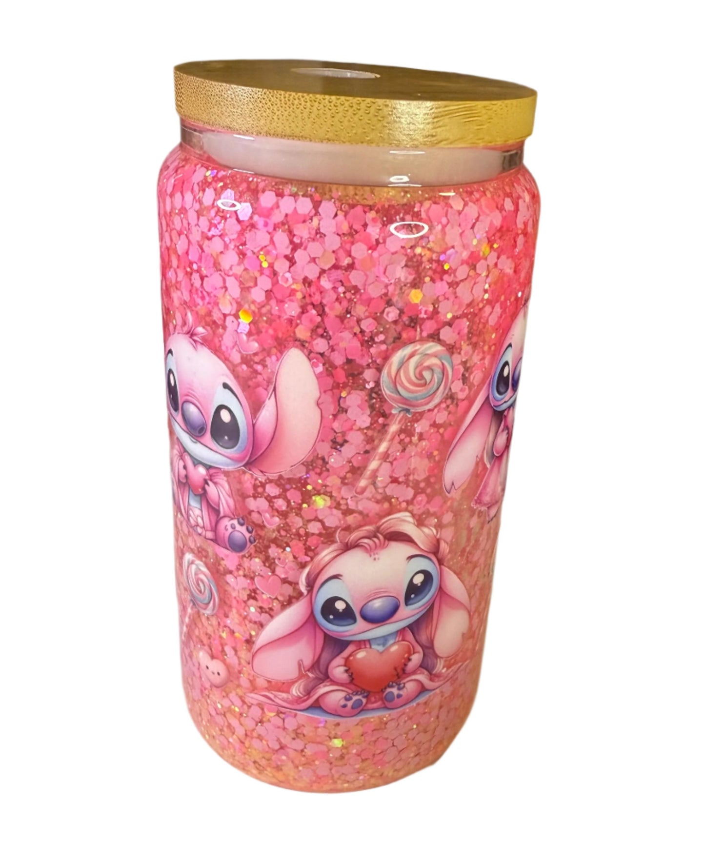 16oz Glass Angel & Stitch Snowglobe