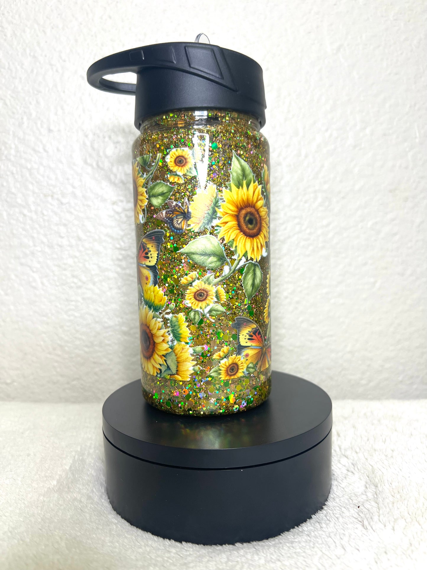 12oz Butterflies Sunflowers Acrylic Snowglobe Water Bottle