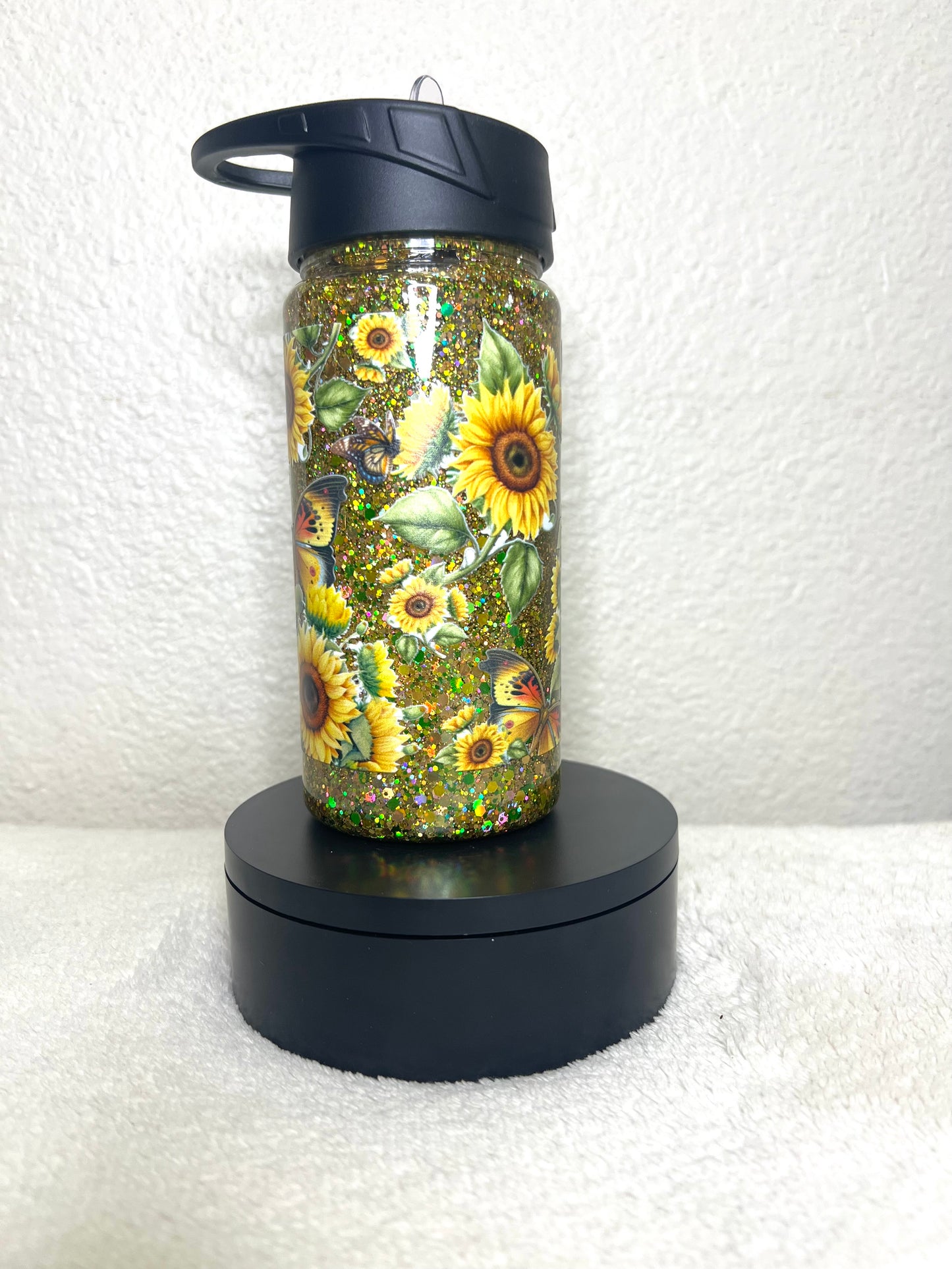 12oz Butterflies Sunflowers Acrylic Snowglobe Water Bottle