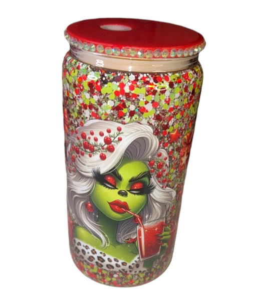 16oz Glass Boujie Grinch Snowglobe