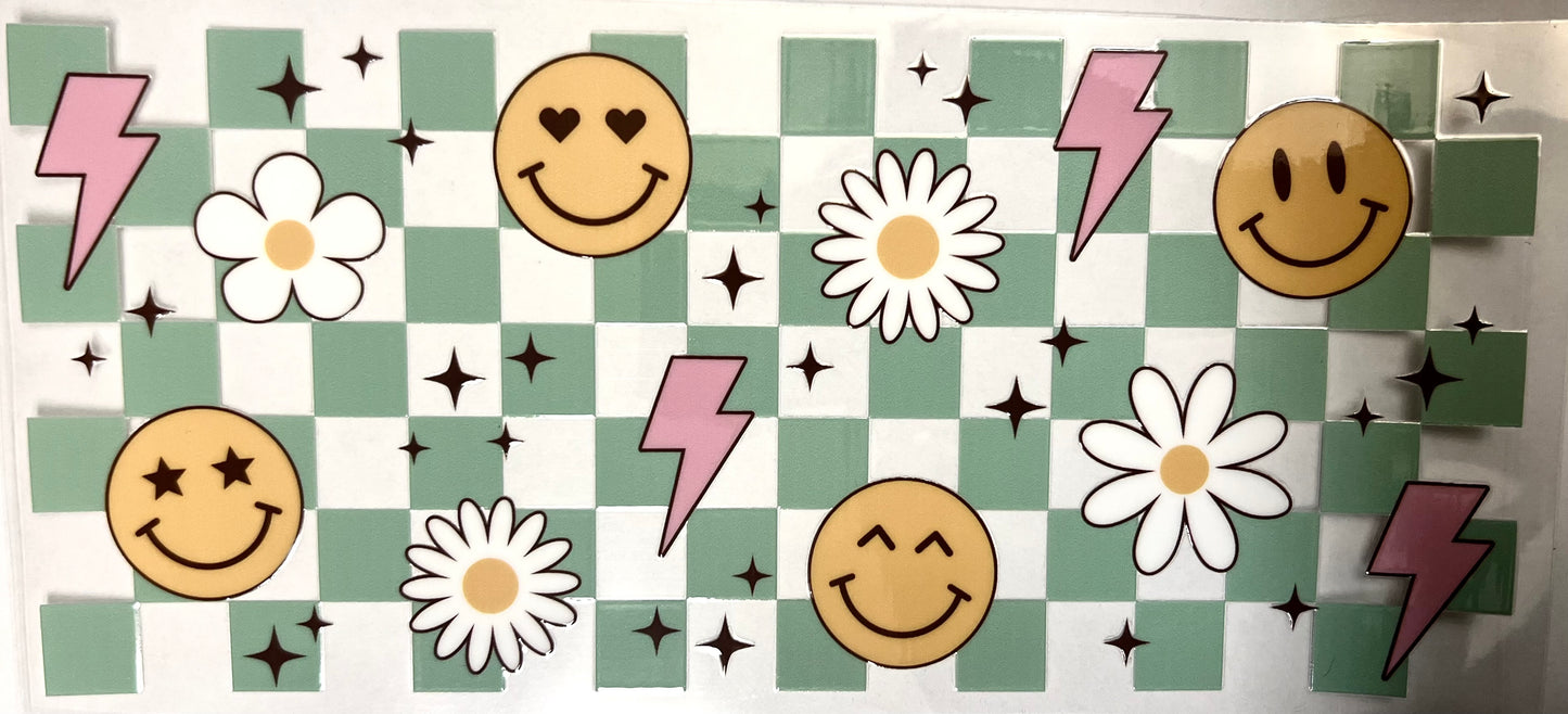 Checkered Smiley Face UVDTF Wrap