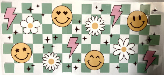Checkered Smiley Face UVDTF Wrap