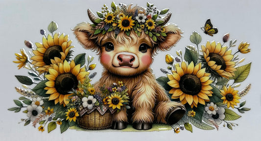 Baby Cow in Sunflowers UVDTF Wrap